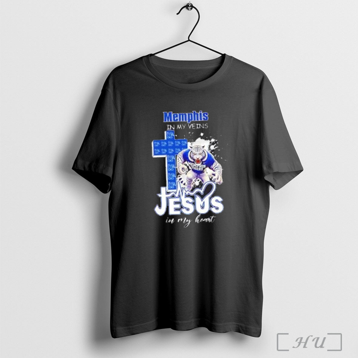 Officials Memphis Tigers In My Veins Jesus In My Heart Cross Mascot T Shirt