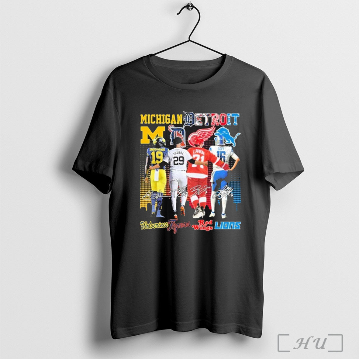 Officials Michigan Detroit Player Signature Wolverines Tiger Red Wings Lions T Shirt