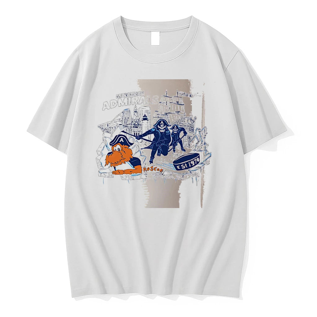 Officials Milwaukee Admirals Roscoe Est 1970 And Skeleton Pirates Hockey White Premium T Shirt