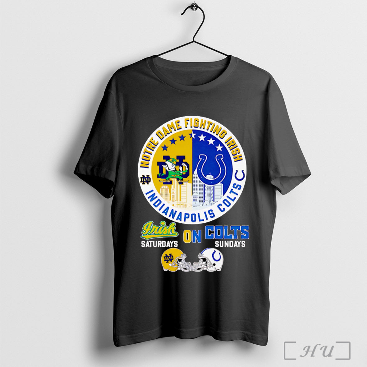 Officials Notre Dame Fighting Irish On Saturdays Indianapolis Colts On Sundays Skyline T Shirt
