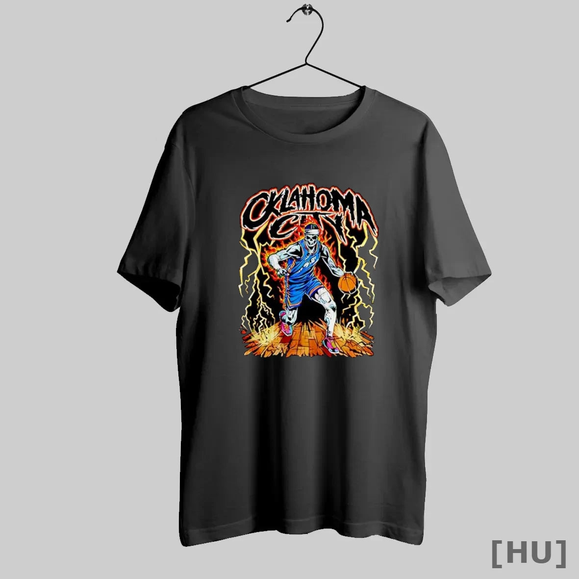 Officials Oklahoma City Skeleton Dribbling Basketball On Burning Court T Shirt