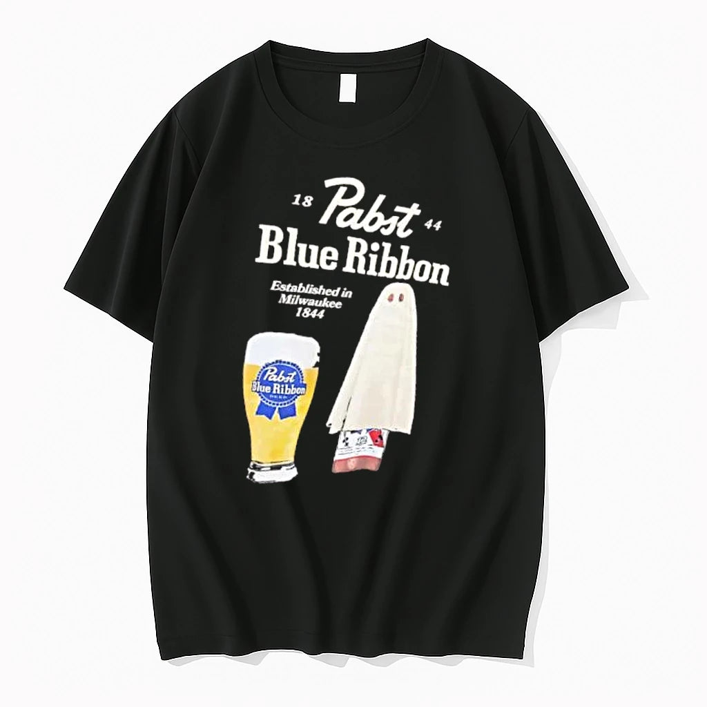 Officials Pabst Blue Ribbon Established In Milwaukee 1844 Sheet Ghost Beer Glass Mens