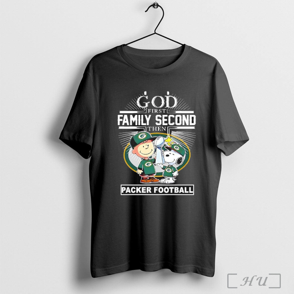 Officials Peanuts God First Family Second Then Green Bay Packers Trophy T Shirt