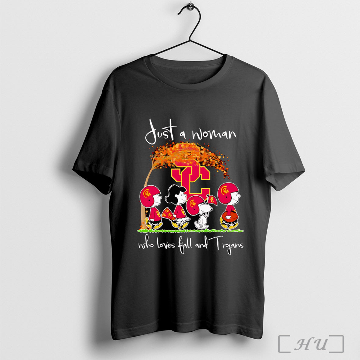 Officials Peanuts Just A Woman Who Loves Fall And Trojans T Shirt