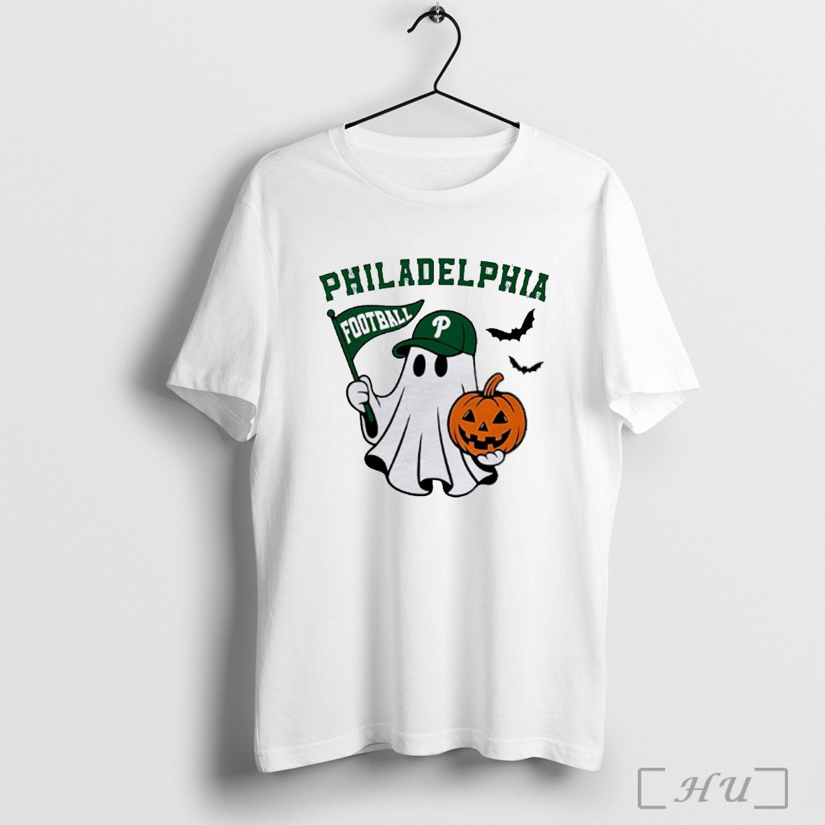 Officials Philadelphia Football Ghost Holding Pumpkin And Flag Halloween T Shirt