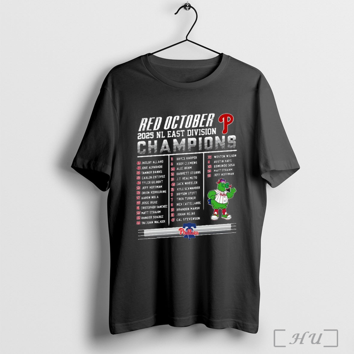 Officials Philadelphia Phillies Red October 2025 Nl East Division Champions Roster T Shirt