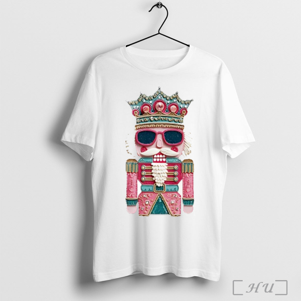 Officials Pink And Teal Nutcracker Patchwork Print White S T Shirt