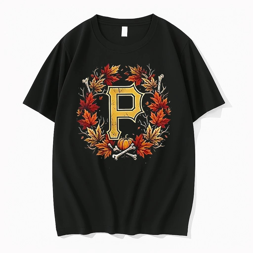 Officials Pittsburgh Pirates Maple Leaves Skull Crossed Bats Baseballs Halloween Black Mens