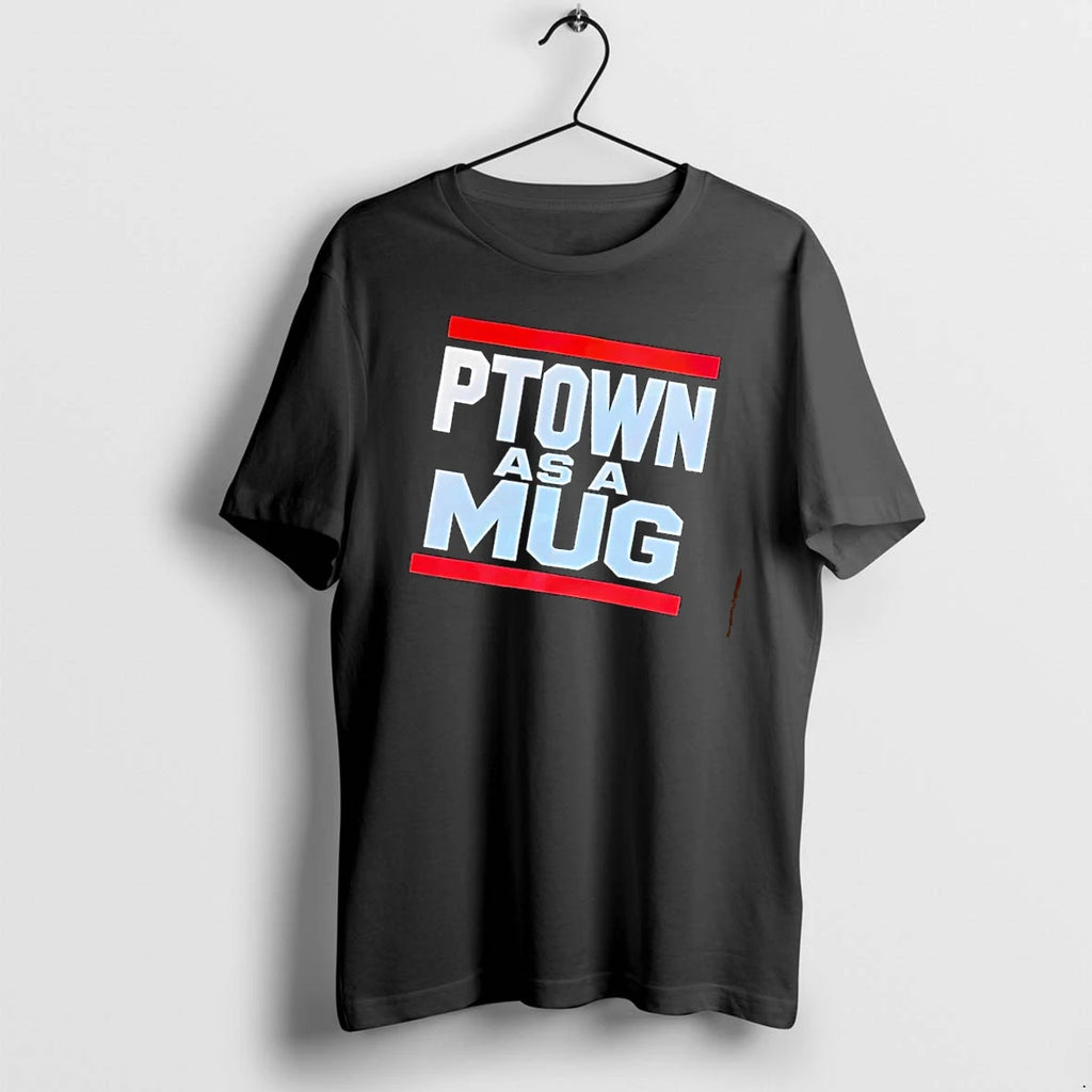 Officials Ptown As A Red Horizontal Bars White Varsity Block Lettering Mens T Shirt Sweater