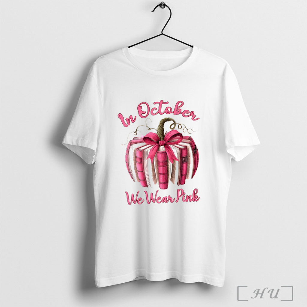 Officials Pumpkin Book Breast Cancer In October We Wear Pink T Shirt