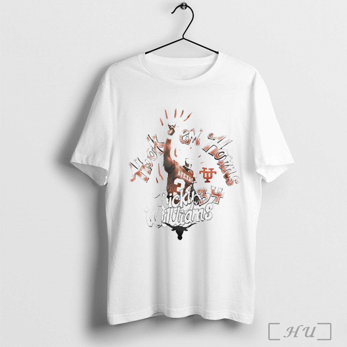 Officials Ricky Williams Hookem Horns Name And Number 34 Graphic T Shirt