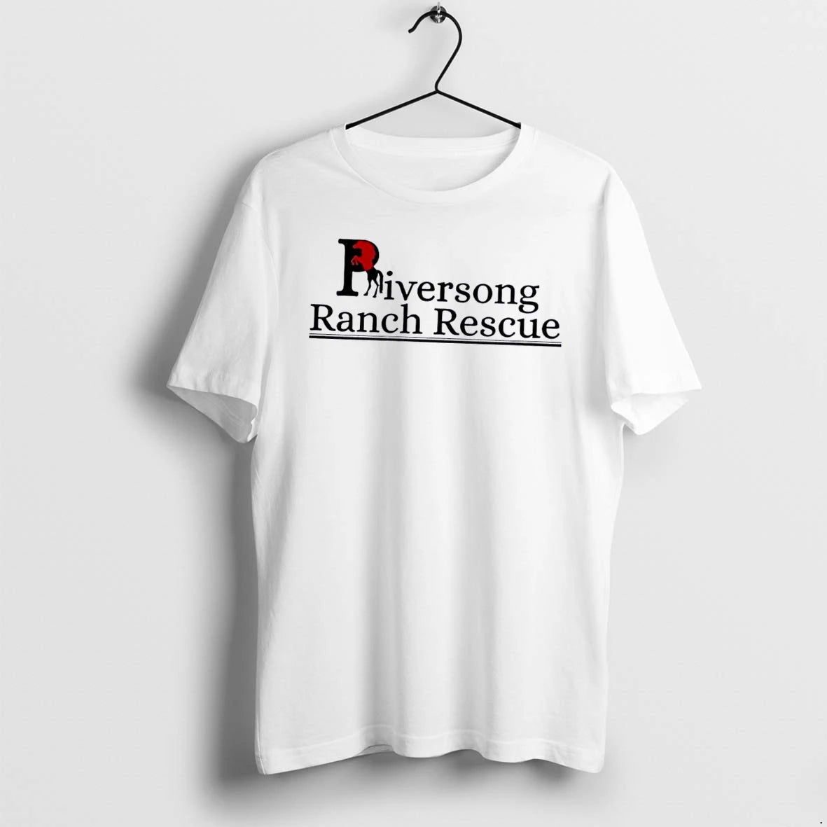 Officials Riversong Ranch Rescue Red And Black Rearing Horse Silhouette White Womens T Shirt Sweater