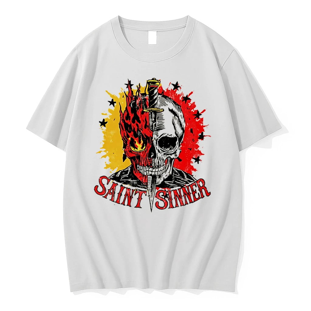 Officials Saint Sinner Skull With Dagger Gothic Dark Art Tee Premium T Shirt