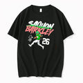 Officials Saquon Barkley 26 Running Football Player Signature Halftone Typography Mens Premium T Shirt