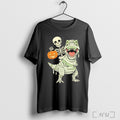 Officials Skeleton Riding Mummy Dinosaur T Rex Halloween Funny Pumpkin T Shirt