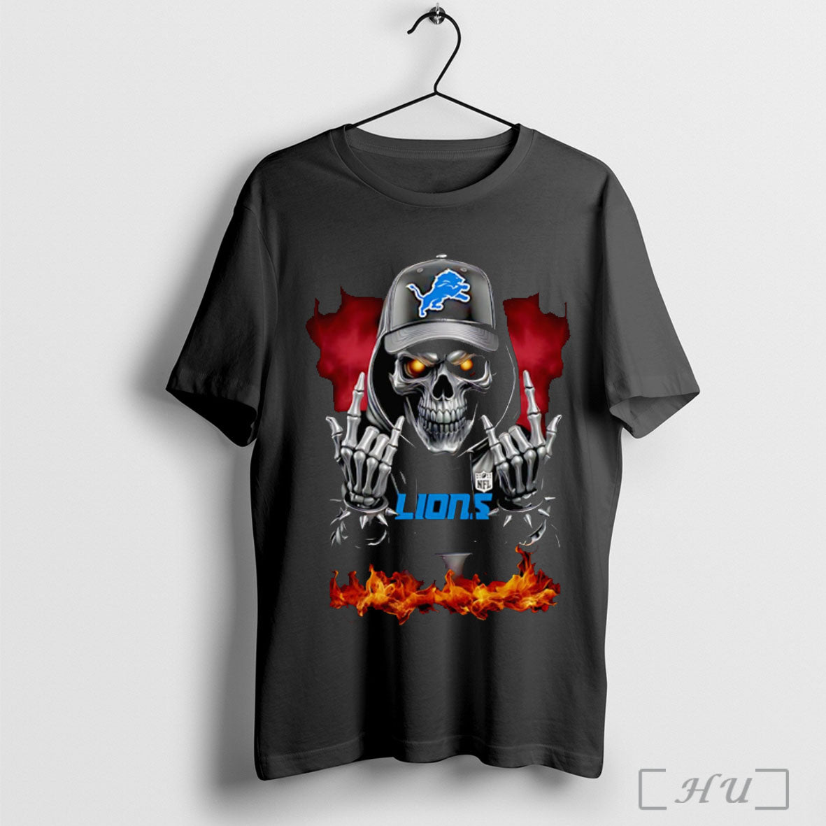 Officials Skeleton With Sign Of The Horns Detroit Lions Shirt Hoodie Sweater Longsleeve And