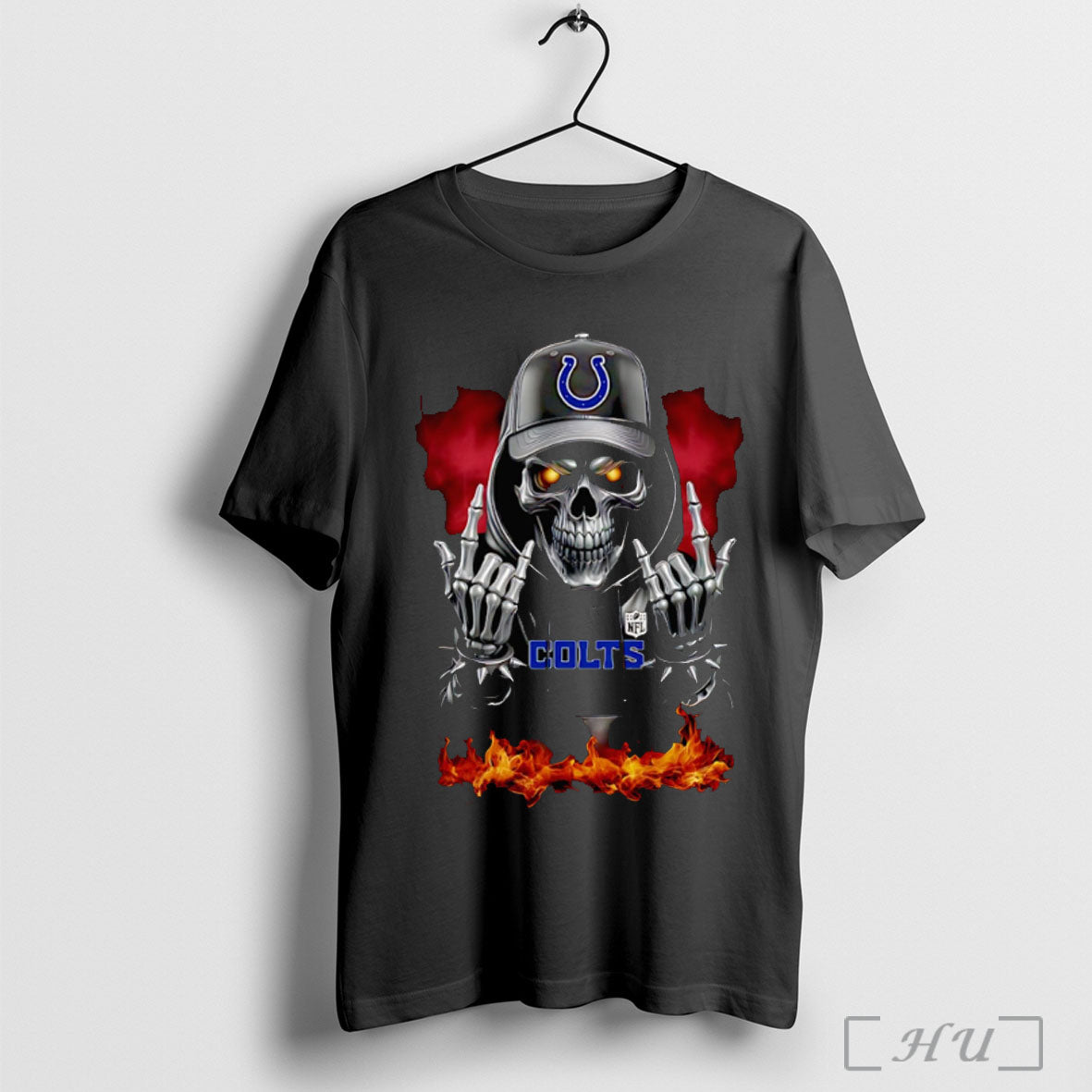Officials Skeleton With Sign Of The Horns Indianapolis Colts Shirt Hoodie Sweater Longsleeve And