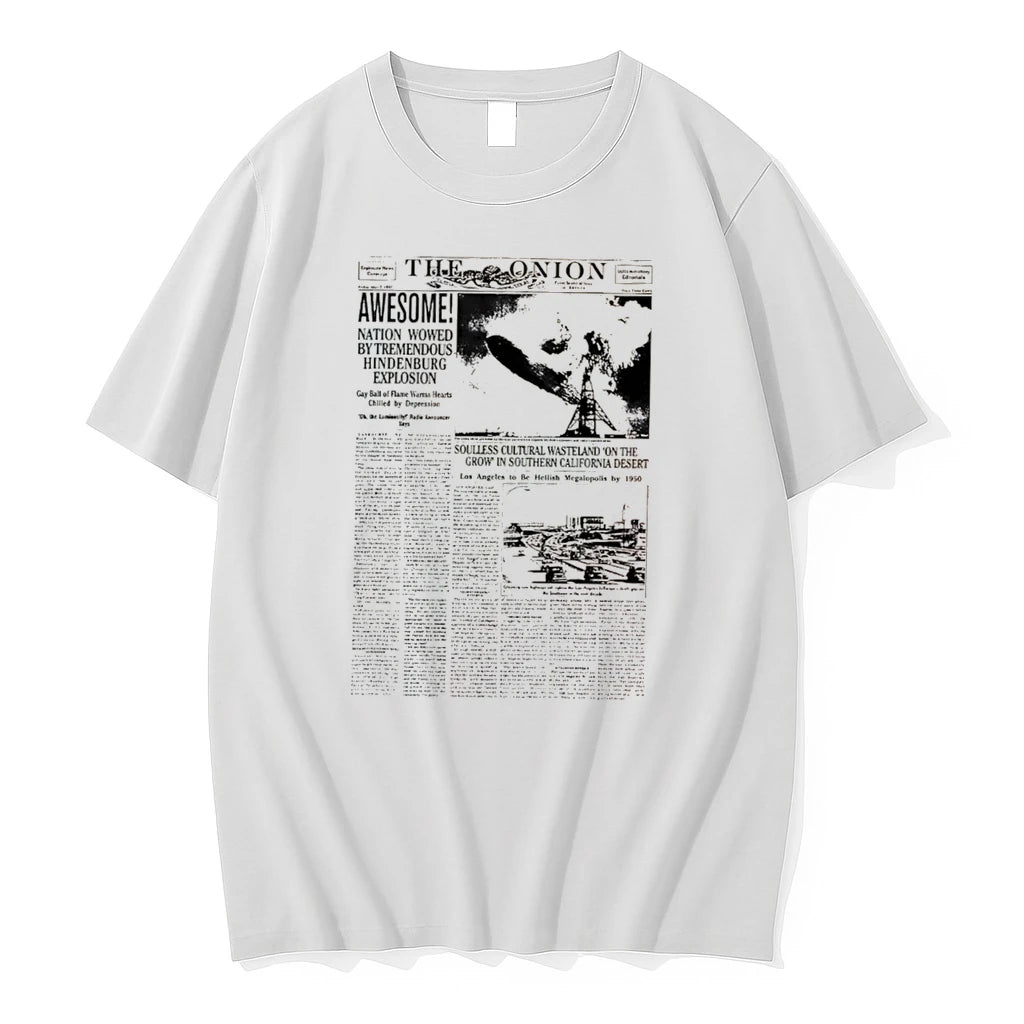 Officials The Onion Hindenburg Explosion And La Hellish Megalopolis Vintage Newspaper Tee