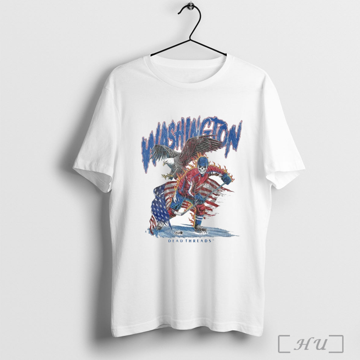 Officials Washington Capitals Dead Threads Eagle American Flag Skeleton T Shirt