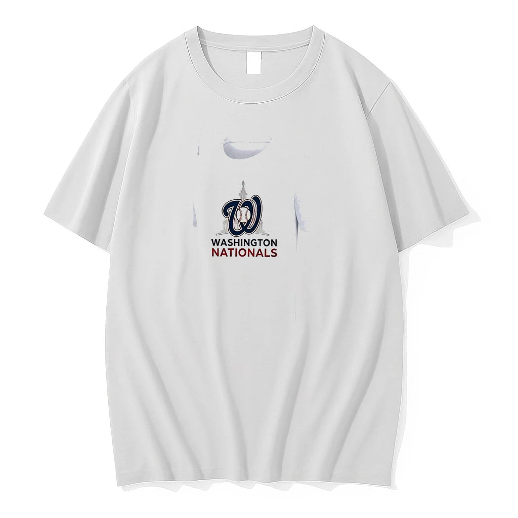 Officials Washington Nationals Logo Skull Bat Crossed Baseball White Mens Premium T Shirt