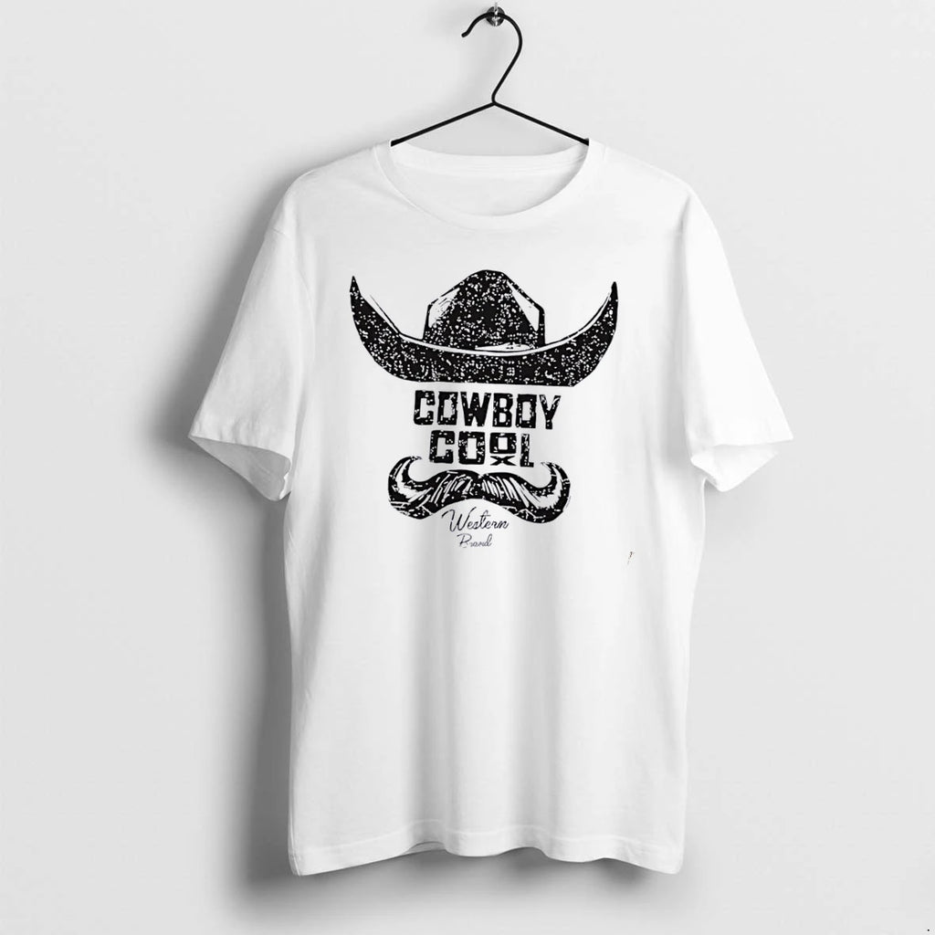 Officials Western Brand Cowboy Hat Handlebar Mustache Distressed Line Art White Womens T Shirt Sweater