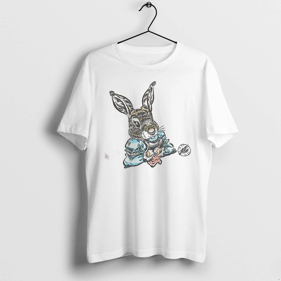 Officials White Rabbit Alice In Wonderland Character Wearing Spectacles Blue Jacket Premium T Shirt