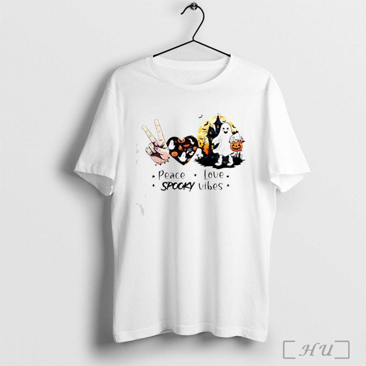 Officials Halloween Ghost Peace Love Spooky Vibes T Shirt