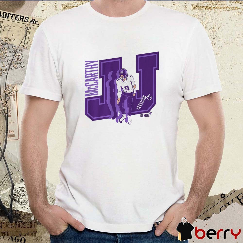 Offiicial J.J. McCarthy Griddy Minnesota Vikings NFL Signature t-shirt