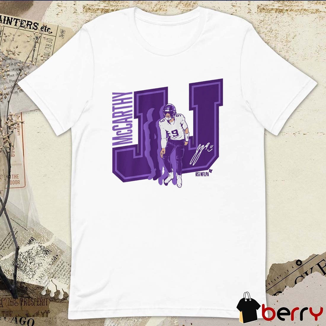 Offiicial J.J. McCarthy Griddy Minnesota Vikings NFL Signature t-shirt