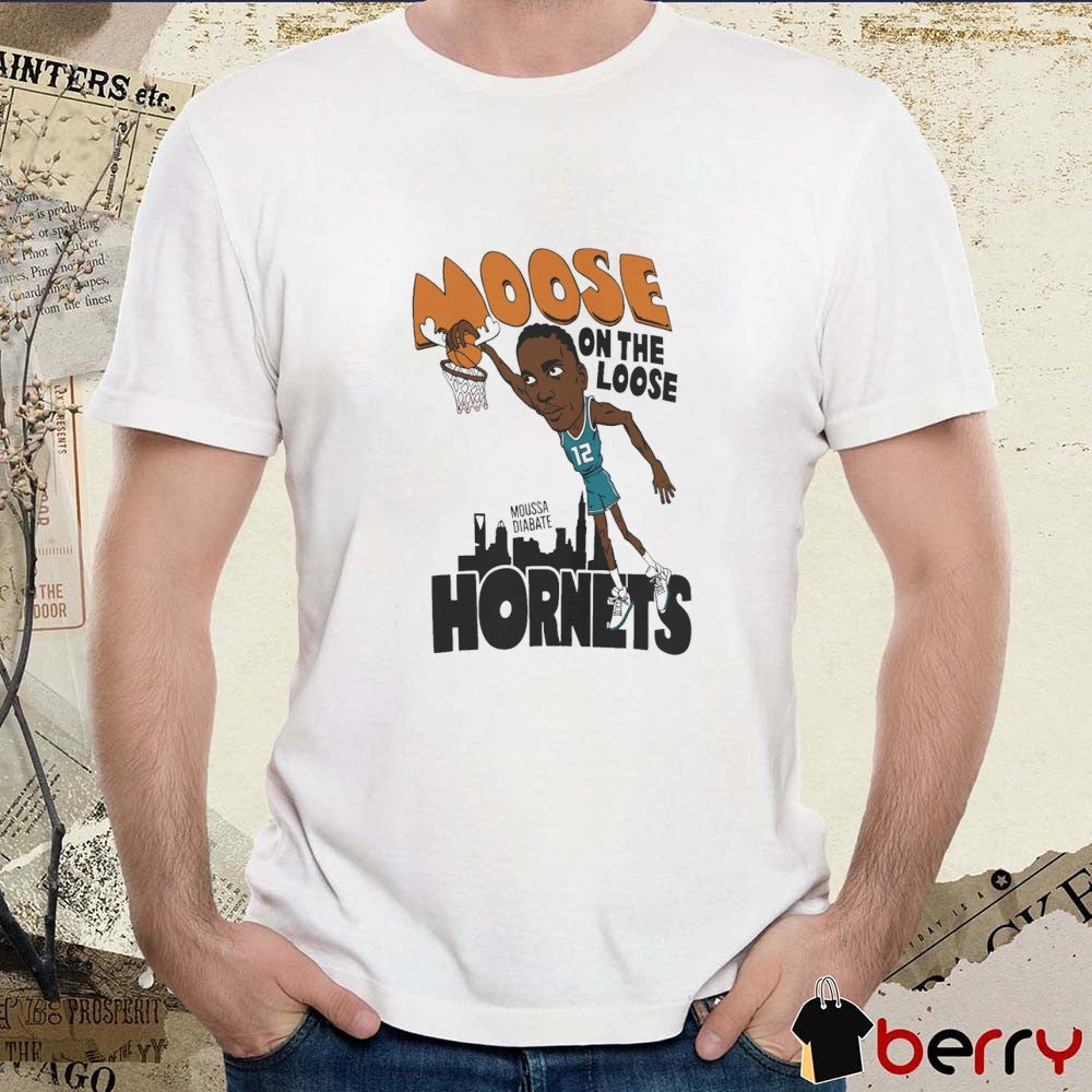 Offiicial Moose On The Loose Charlotte Hornets Basketball Moussa Diabate Caricature t-shirt