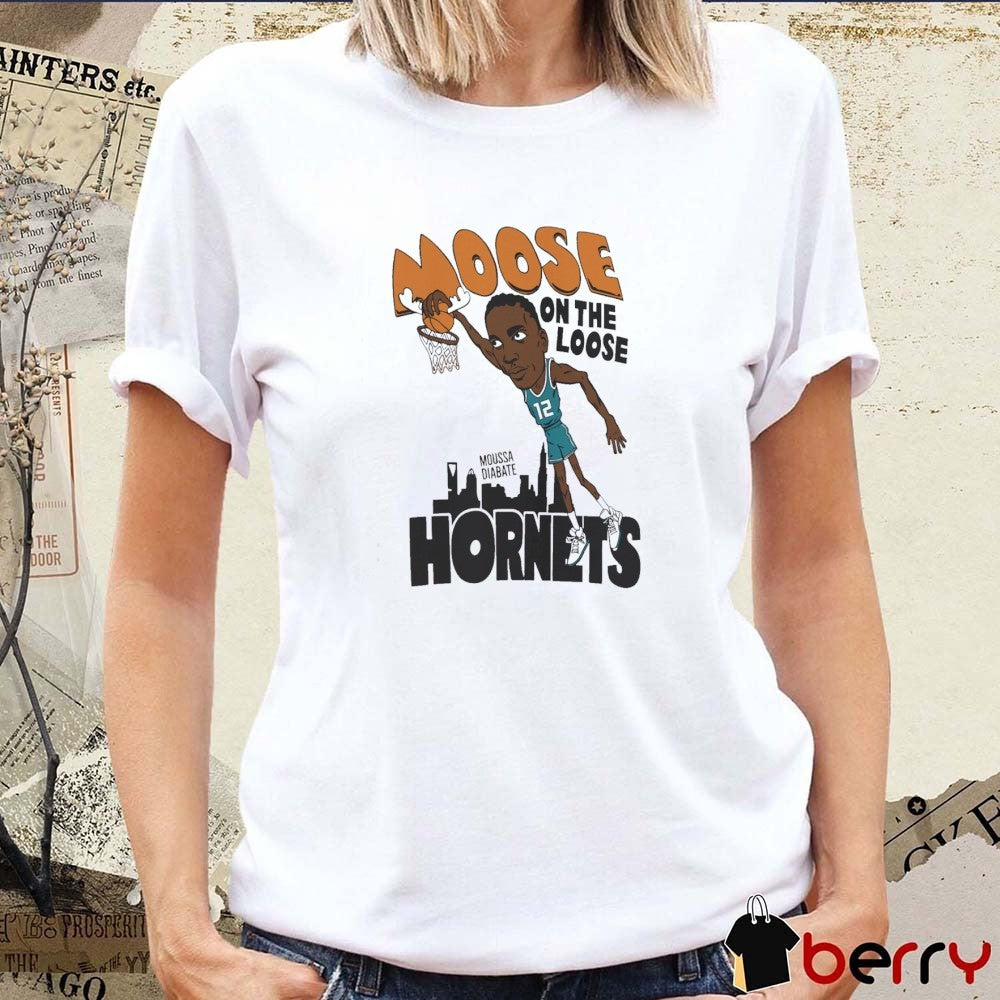 Offiicial Moose On The Loose Charlotte Hornets Basketball Moussa Diabate Caricature t-shirt