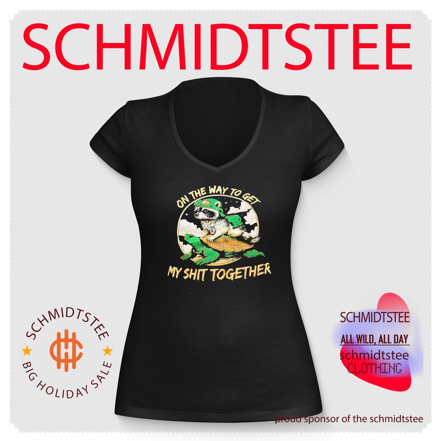 On the way to get my shit together racoon and turtle graphic shirt