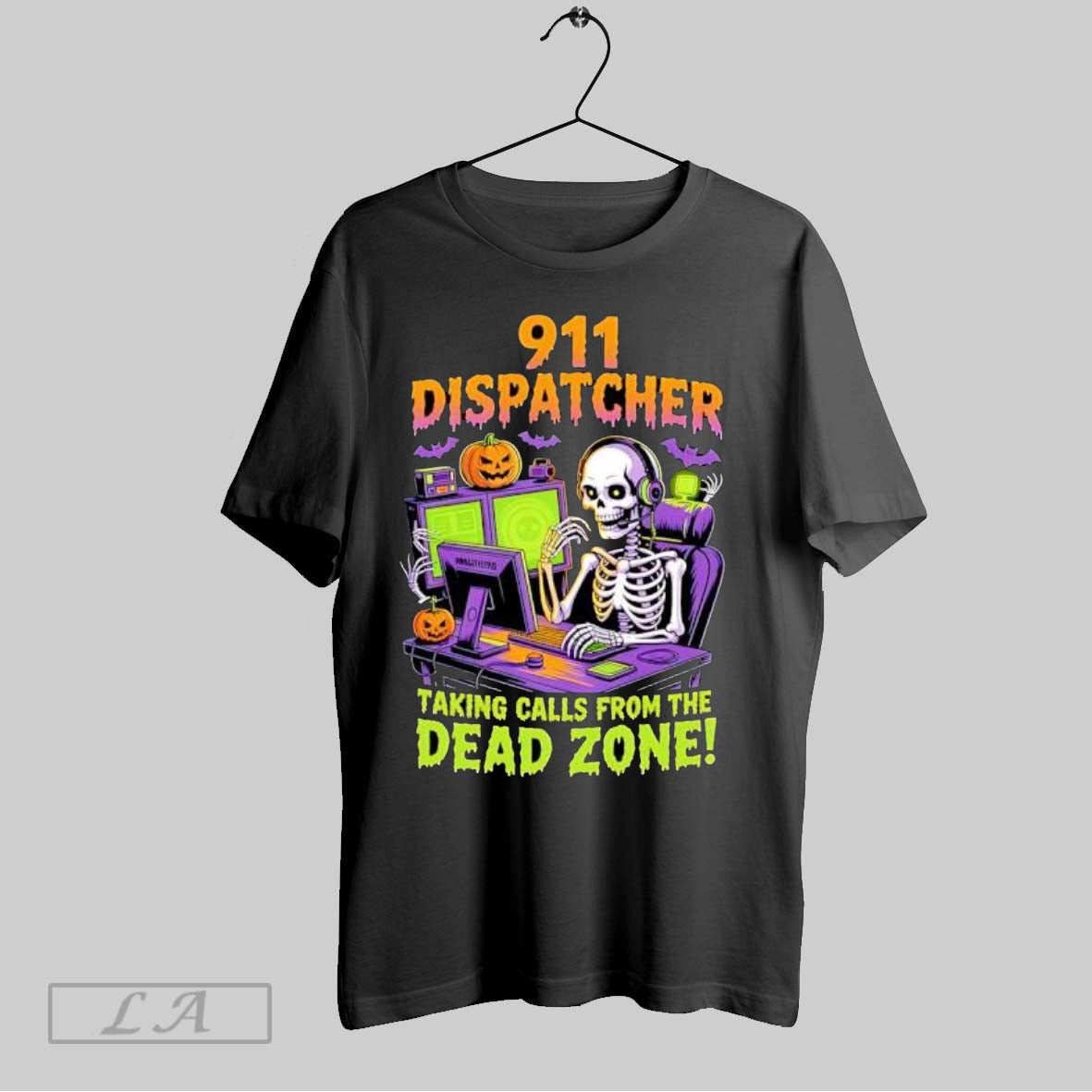 Original 911 Dispatcher Taking Calls From The Dead Zone Skeleton Halloween