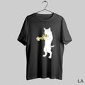 Original Cat Standing Playing A Golden Trumpet