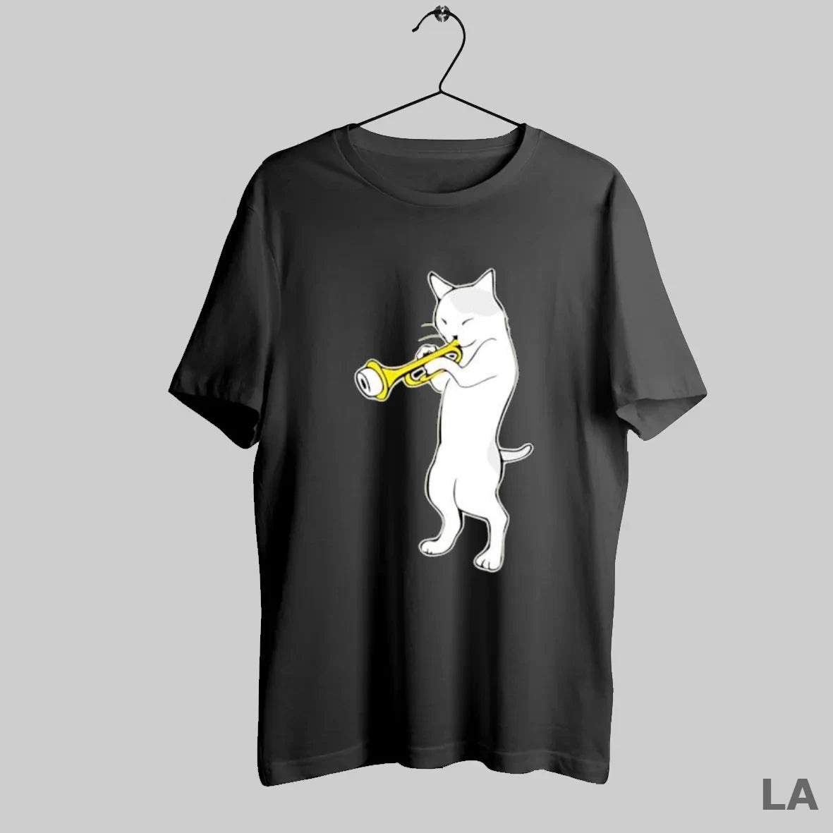 Original Cat Standing Playing A Golden Trumpet