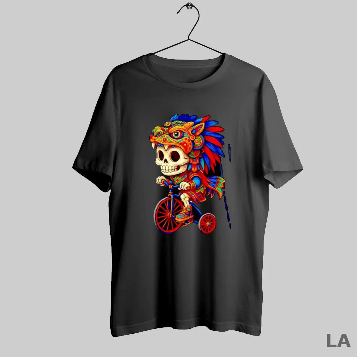 Original Day Of The Dead Aztec Skeleton On A Bicycle