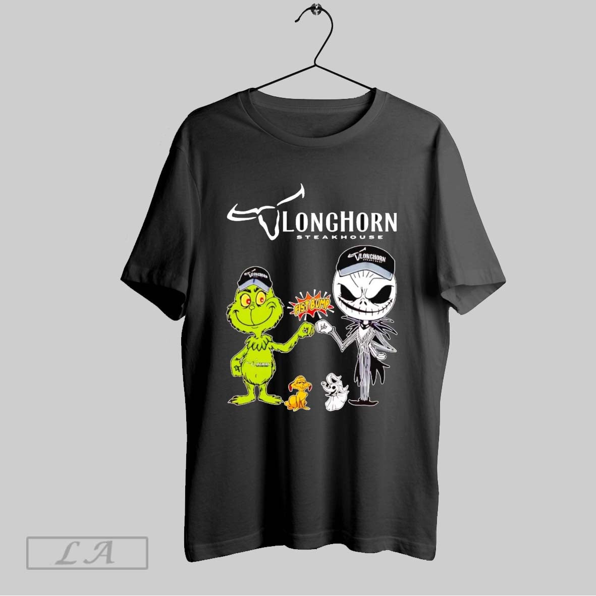 Original Grinch And Jack Skellington Fist Bump Longhorn Steakhouse Halloween