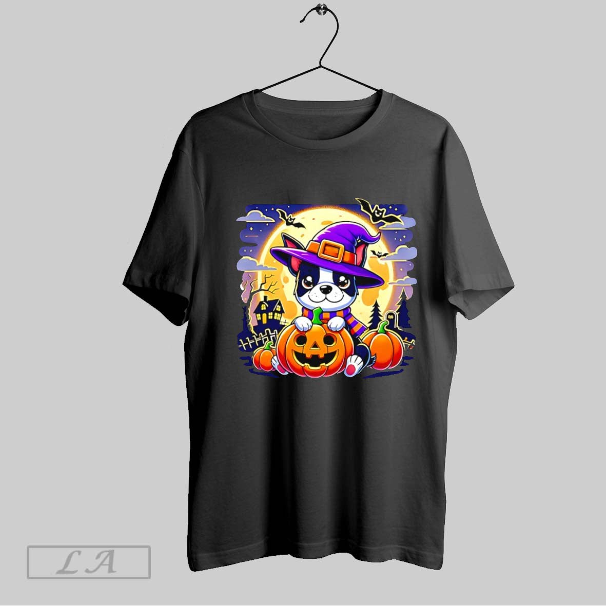 Original Halloween Boston Terrier Dog Breed With Jack O Lantern