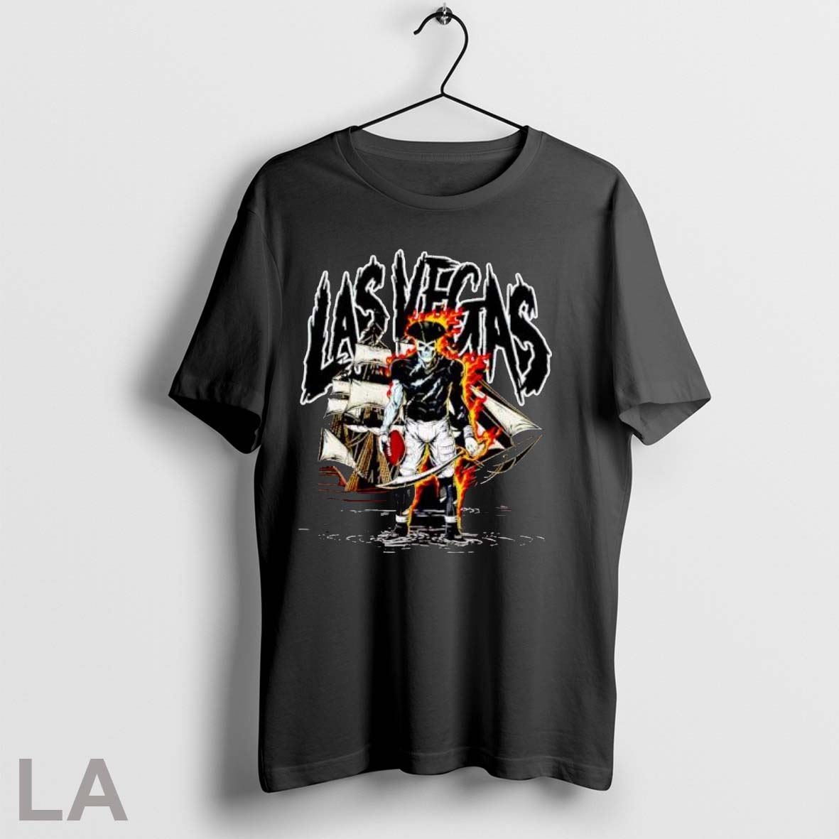 Original Las Vegas Pirate Skeleton Football Player Burning Flames Ship