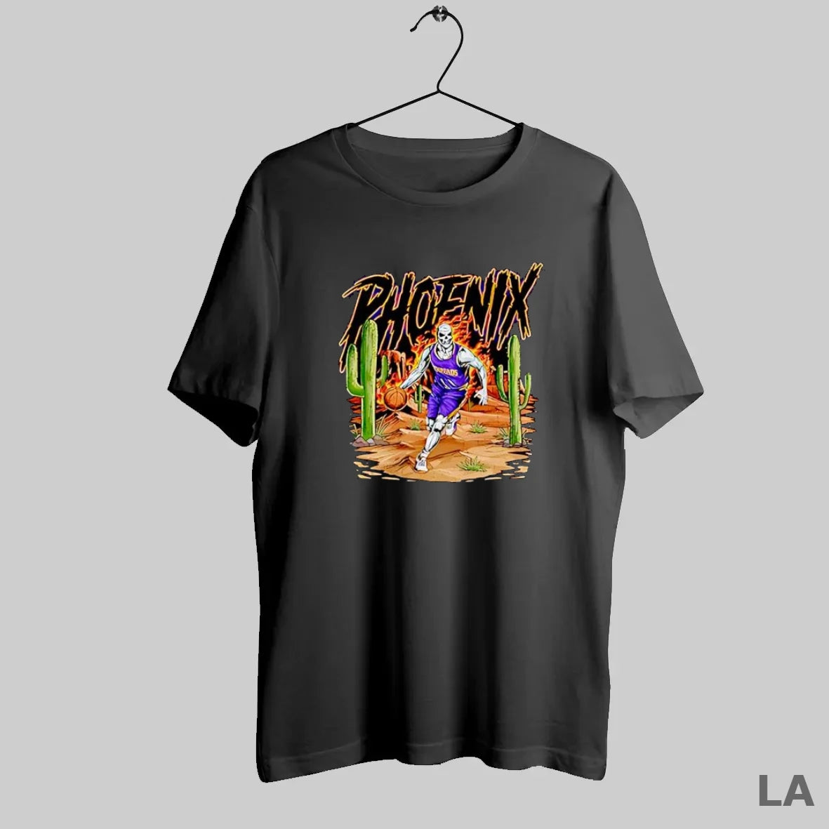 Original Phoenix Skeleton Dribbling Basketball In Desert With Cactus