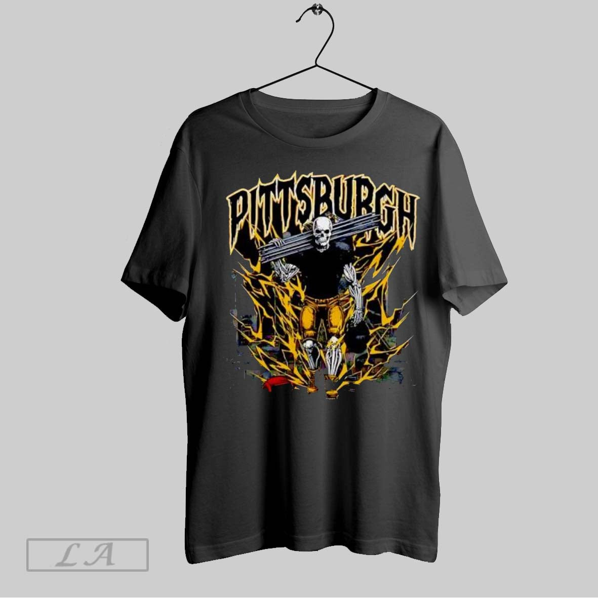 Original Pittsburgh Skeleton Football Player Holding I Beams