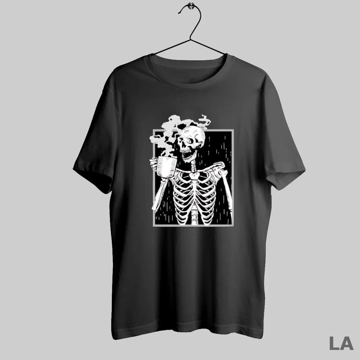 Original Skeleton Laughing Holding A Steaming Coffee Cup
