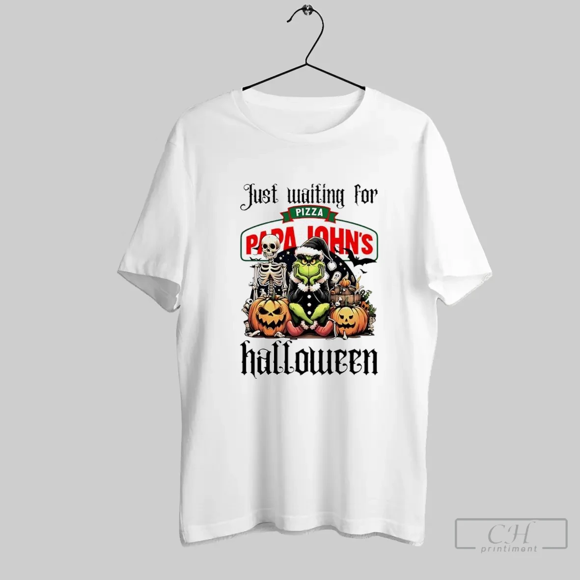 Papa Johns Pizza Grinch Just Waiting For Halloween Goth Graphic T Shirt