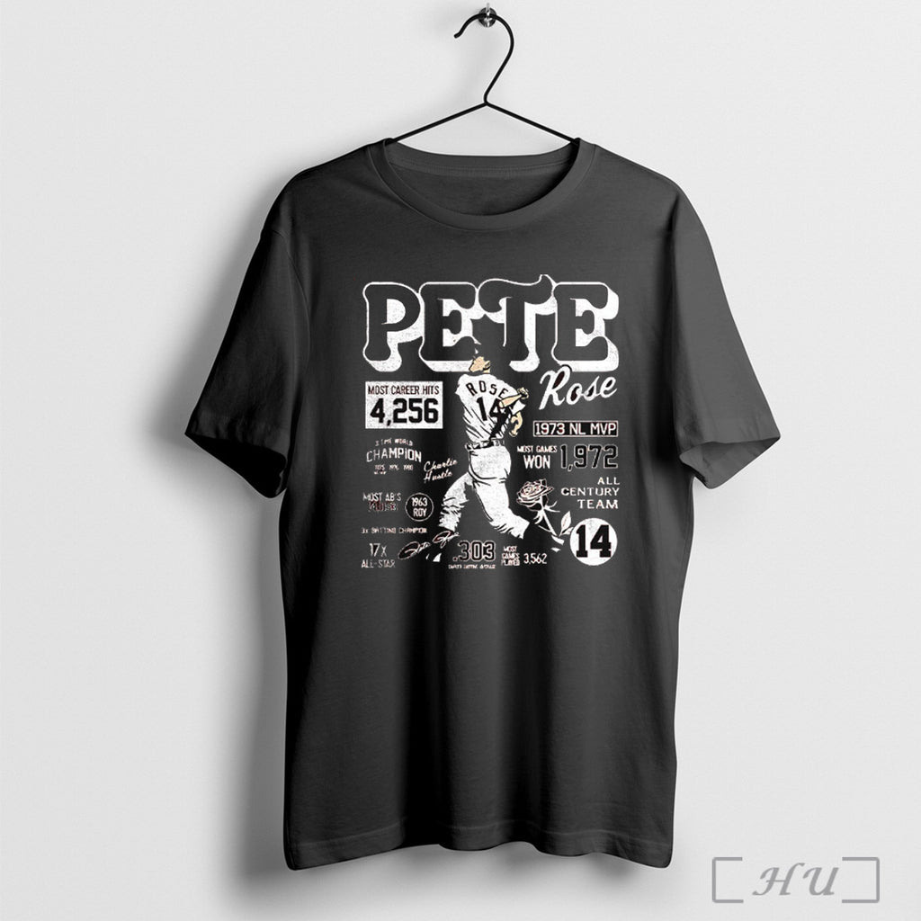 Pete Rose Cincinnati Reds Baseball Career Stats T Shirt