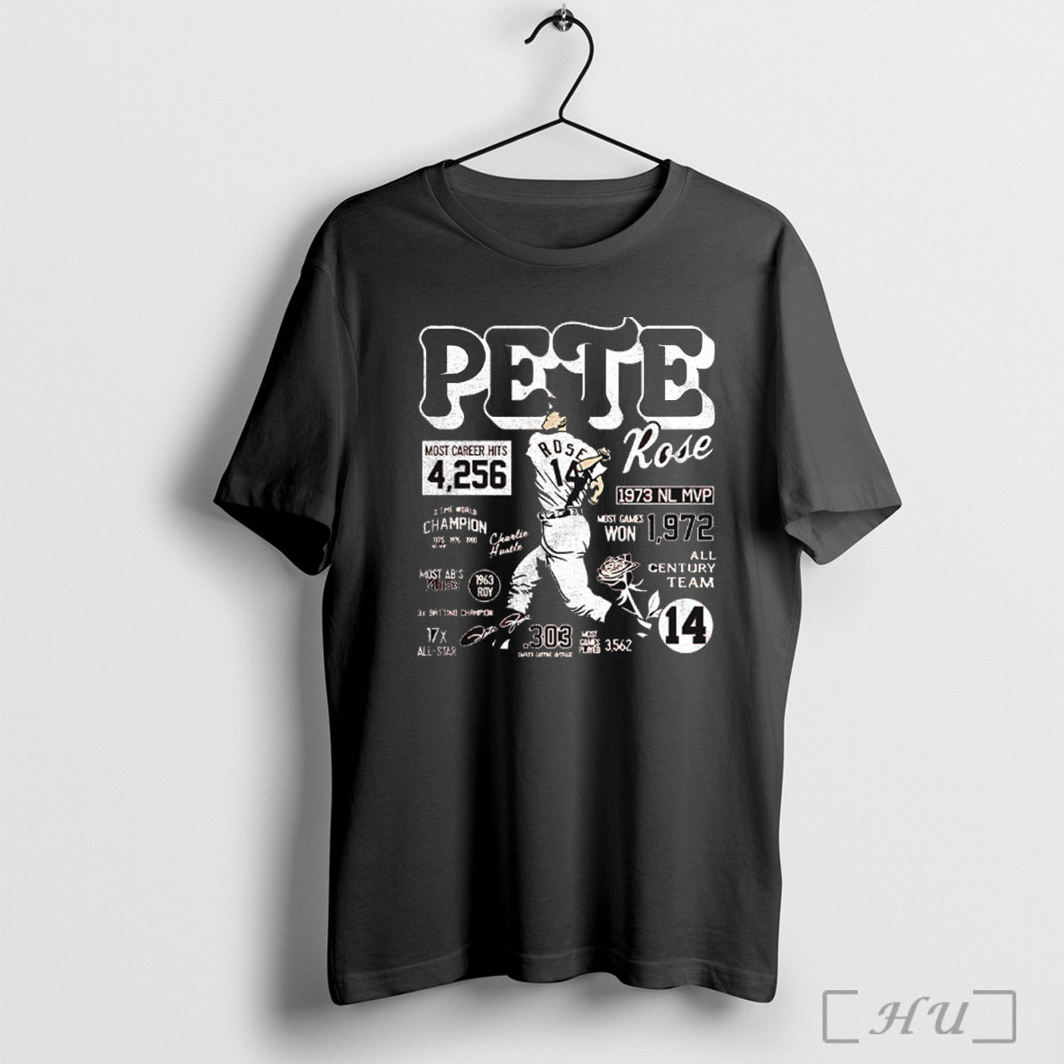 Pete Rose Cincinnati Reds Baseball Career Stats T Shirt