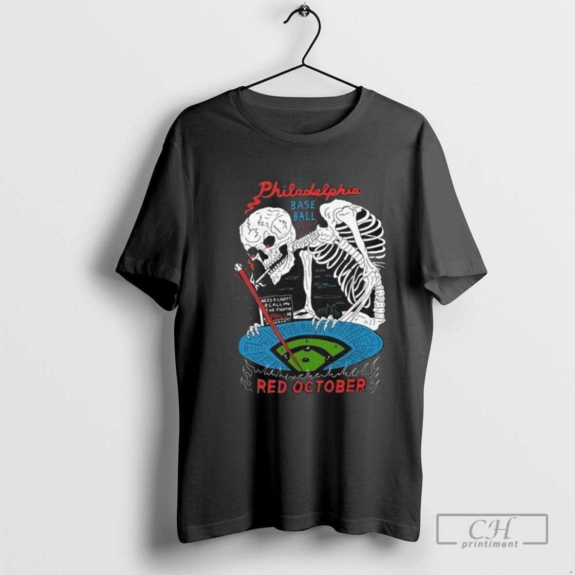 Philadelphia Baseball Red October Skull