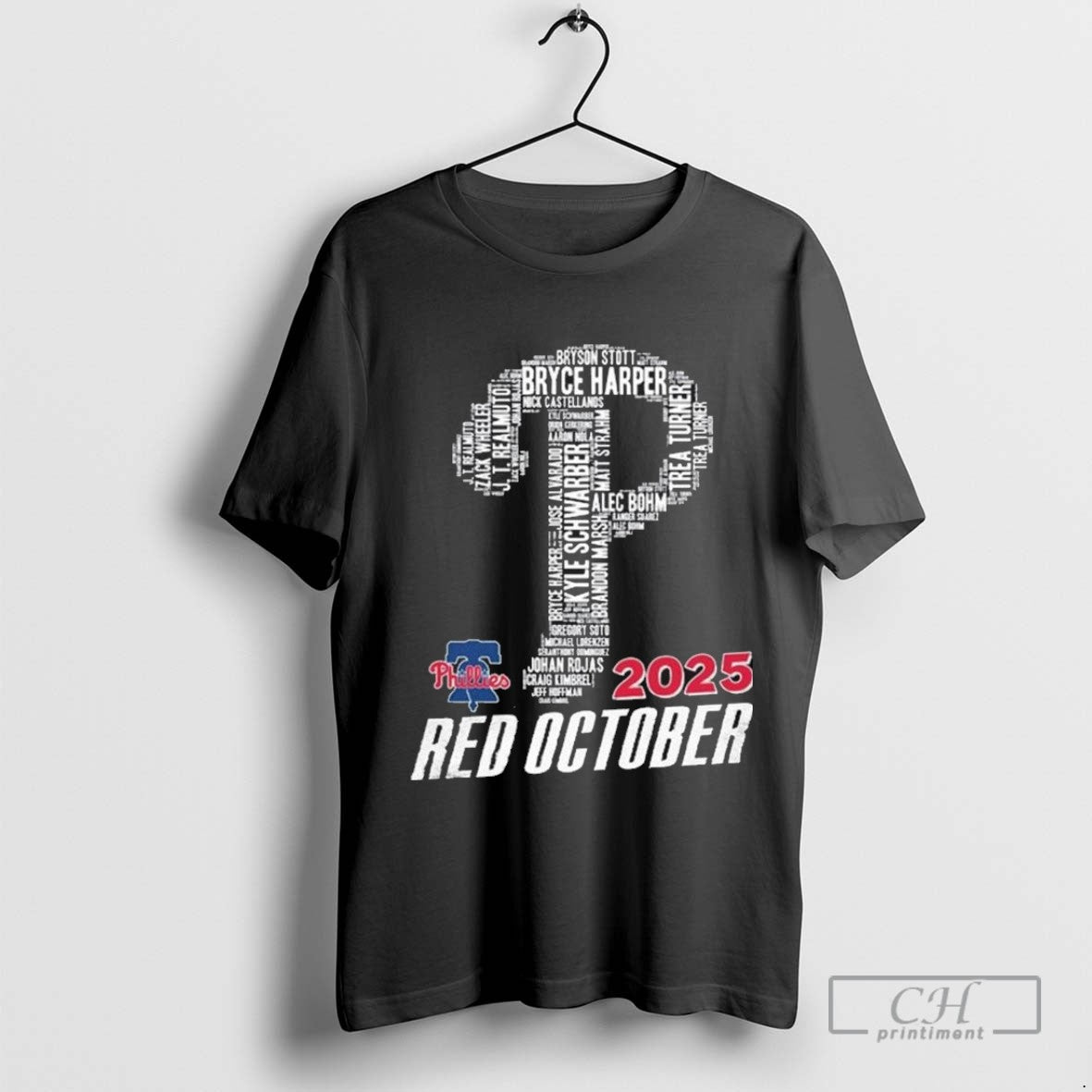 Philadelphia Phillies 2025 Red October Player Name Logo T Shirt Sweater