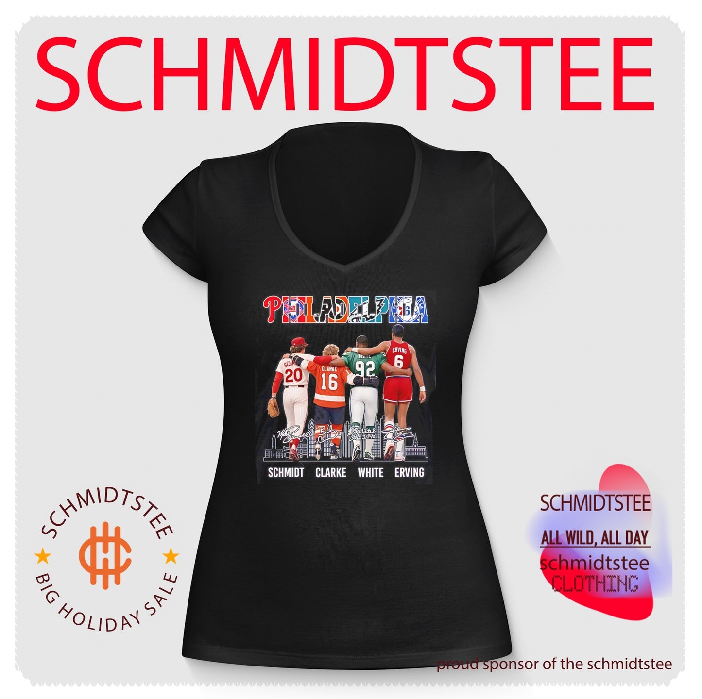 Philadelphia Schmidt Clarke White Erving skyline signature shirt
