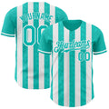 Custom Aqua-White Classic Vertical Stripe Fluid Liquid Texture Authentic Baseball Jersey
