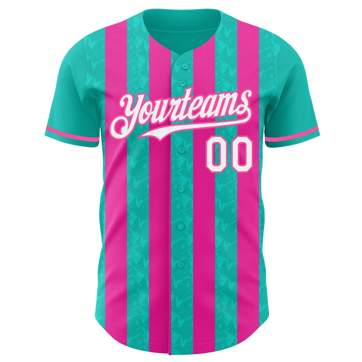 Custom Aqua White-Pink Classic Vertical Stripe Fluid Liquid Texture Authentic Baseball Jersey
